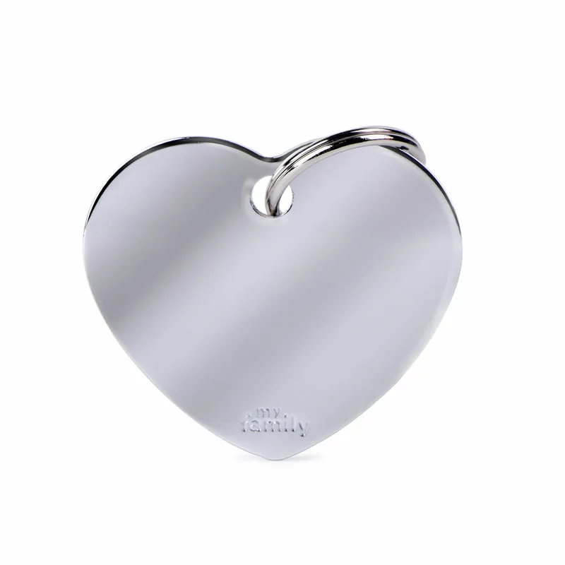 Sale MY FAMILY Classic Big Heart Chromed Brass Tag Hundemarke